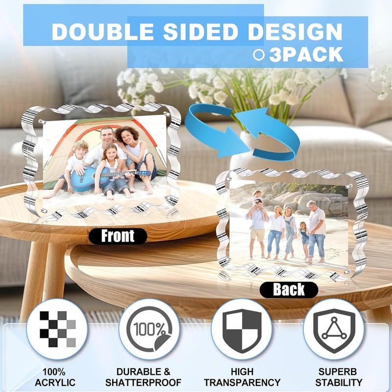 Aheroi Acrylic Picture Frames, 3 Pack 4x6 Clear Scalloped Photo Frame Freestanding Magnetic Double Sided Picture Frames, Transparent Thickened Frameless Acrylic Sign Holder, No Instal, Gifts Choice - Image 4